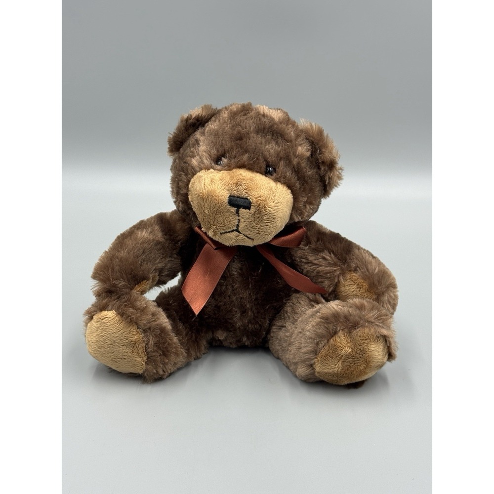 Napco Sitting Teddy Bear Plush 8" Stuffed Animal Toy Brown W/ Ribbon Bow